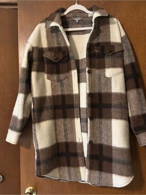 Marked Plaid Shacket in Brown and Cream
